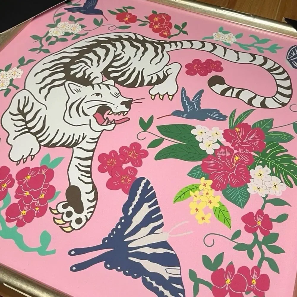 Sapna Shah Bengal Tiger Floral Butterfly Gold Frame Wall Art Decor